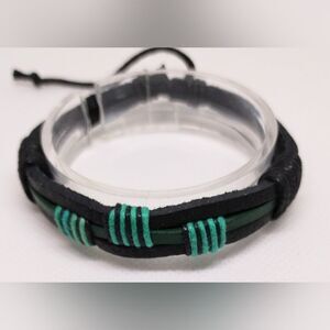 Men's leather bracelet layered black new e84